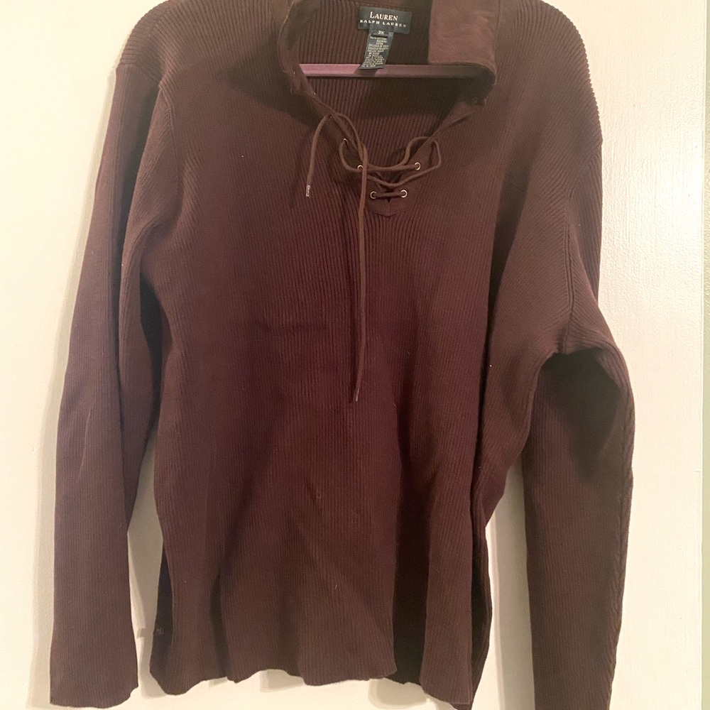 Brown light-weight sweater with suede collar